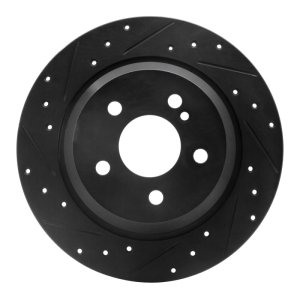 Mercedes-Benz CL500 Brake Rotor (1) - Rear Left - R1 Concepts - Drilled & Slotted - Black - `03-`06